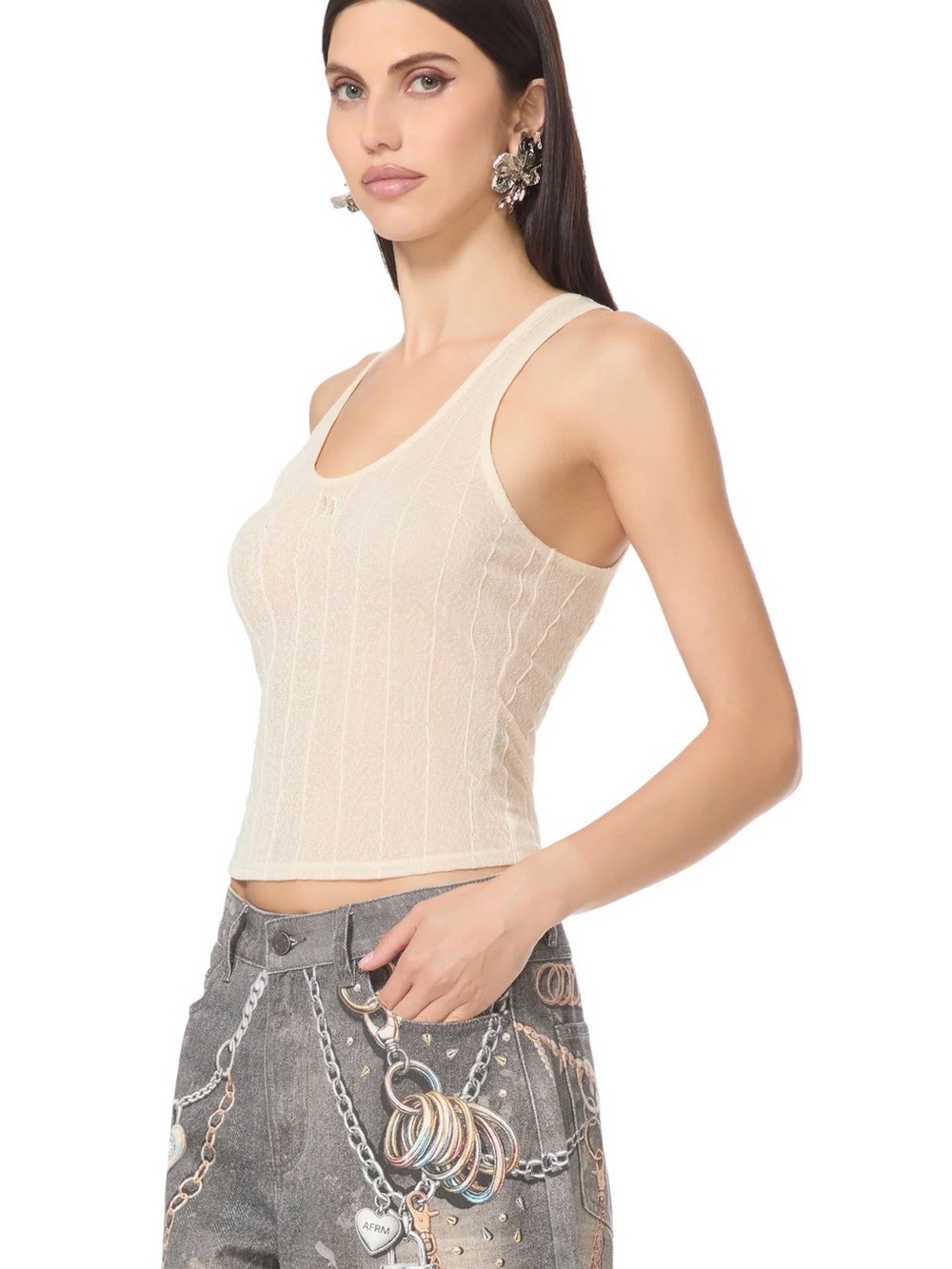 AFRM TANK IN BIRCH Cream Ribbed Tank Top - Women
